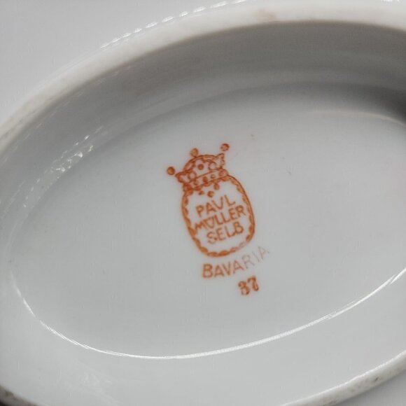 Vintage PAUL MULLER SELB BAVARIA PORCELAIN green ROSES GOLD TRIM GRAVY BOAT - Picture 3 of 9